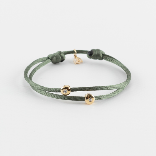 Y&G Satijnkoord armband | Twee diamanten 0,03
