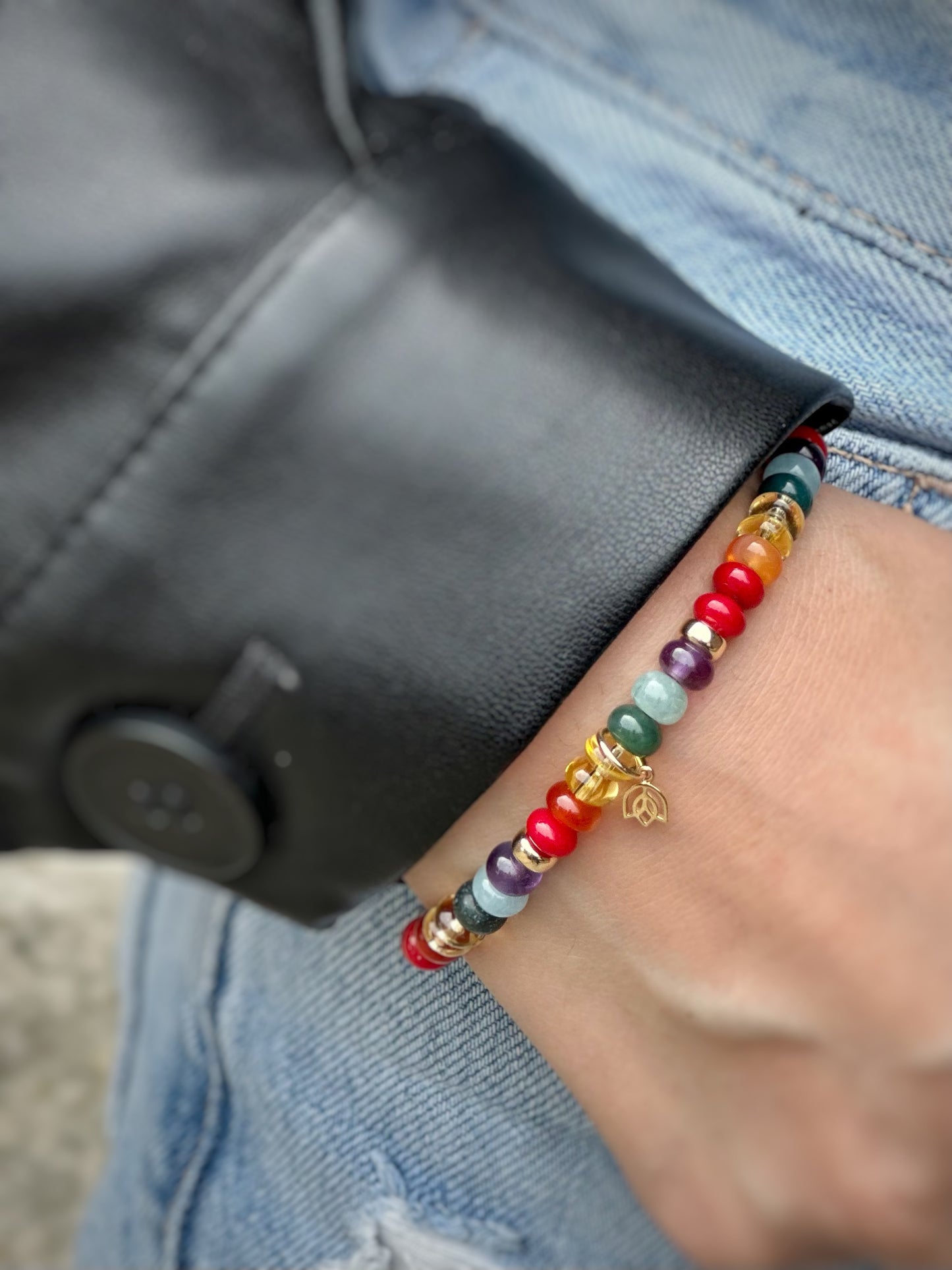 Y&G Rainbow | Edelstenen armband & 14k goud