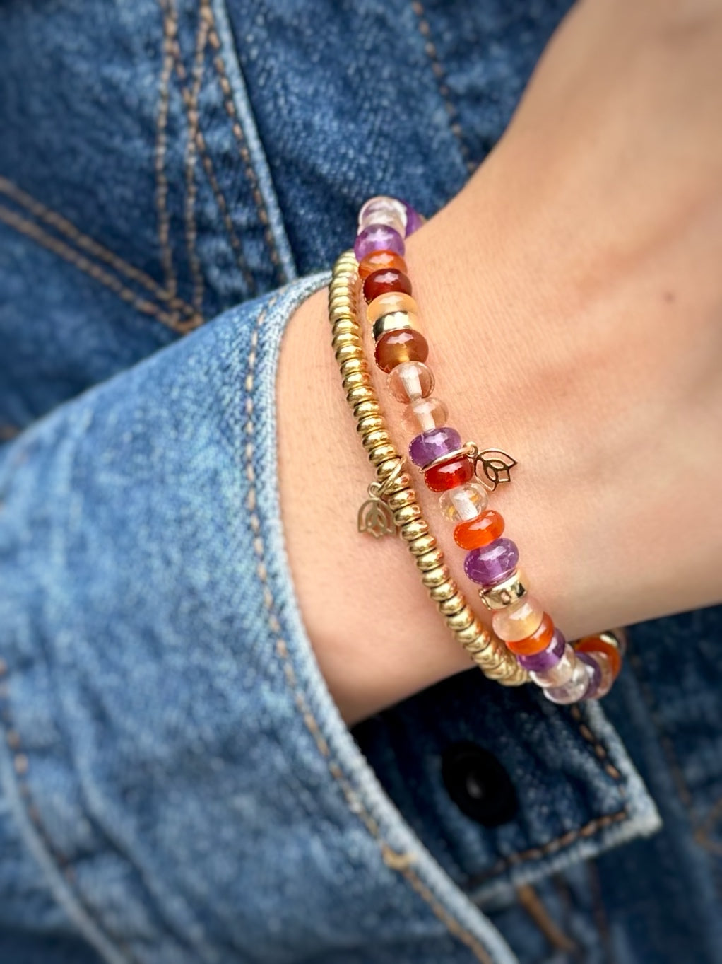 Y&G Retro Funky | Edelstenen armband & 14k goud