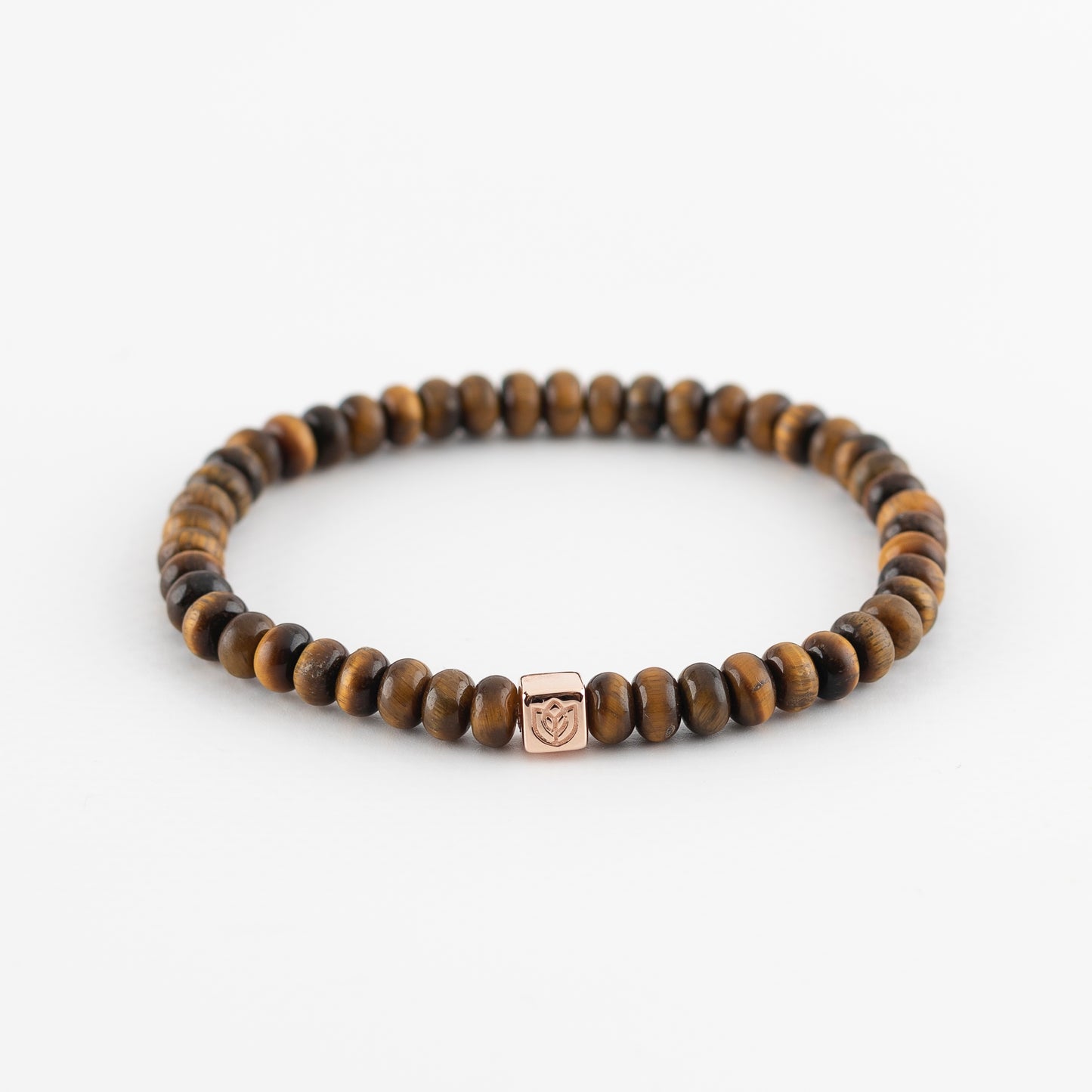 Y&G Men edelstenen armband | Tijgeroog & 14k gouden cube