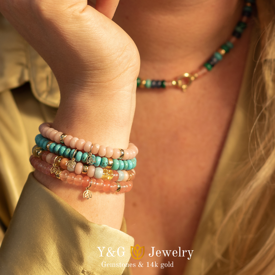 Y&G edelstenen armband | Turkoois & 14k goud