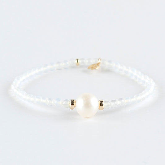Y&G edelstenen armband | Zoetwaterparel, opaal & 14k goud