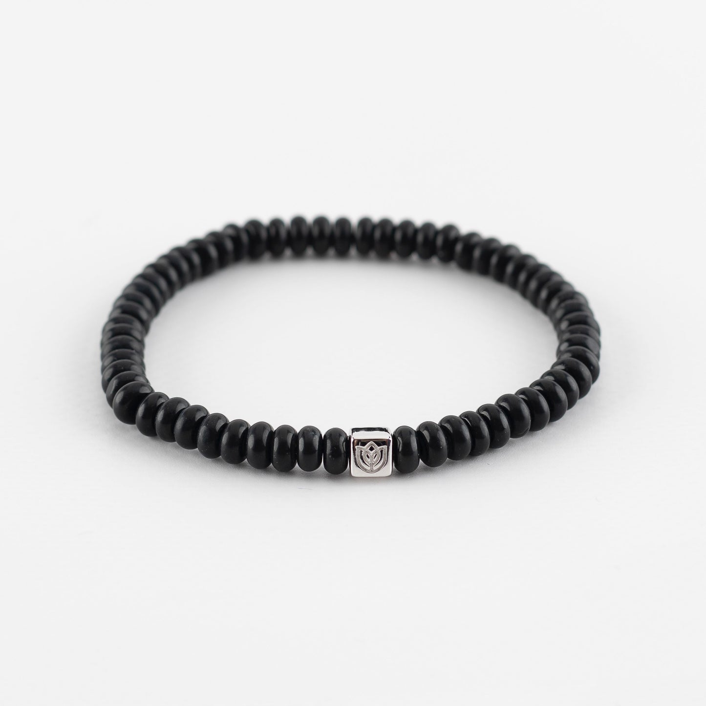 Y&G Men edelstenen armband | Onyx & 14k witgouden cube