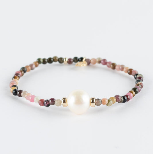 Y&G edelstenen armband | Zoetwaterparel, toermalijn & 14k goud