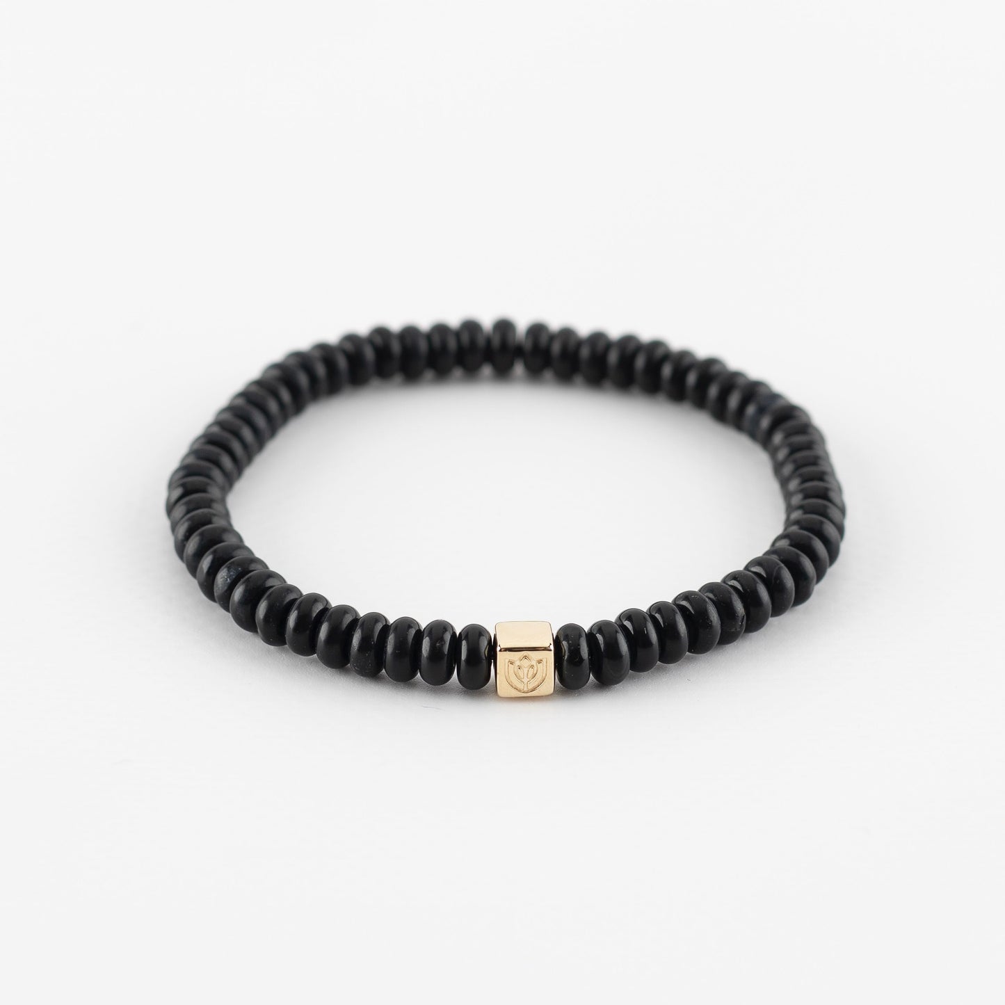 Y&G Men edelstenen armband | Onyx & 14k geelgouden cube