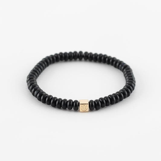 Y&G Men edelstenen armband | Onyx & 14k geelgouden cube