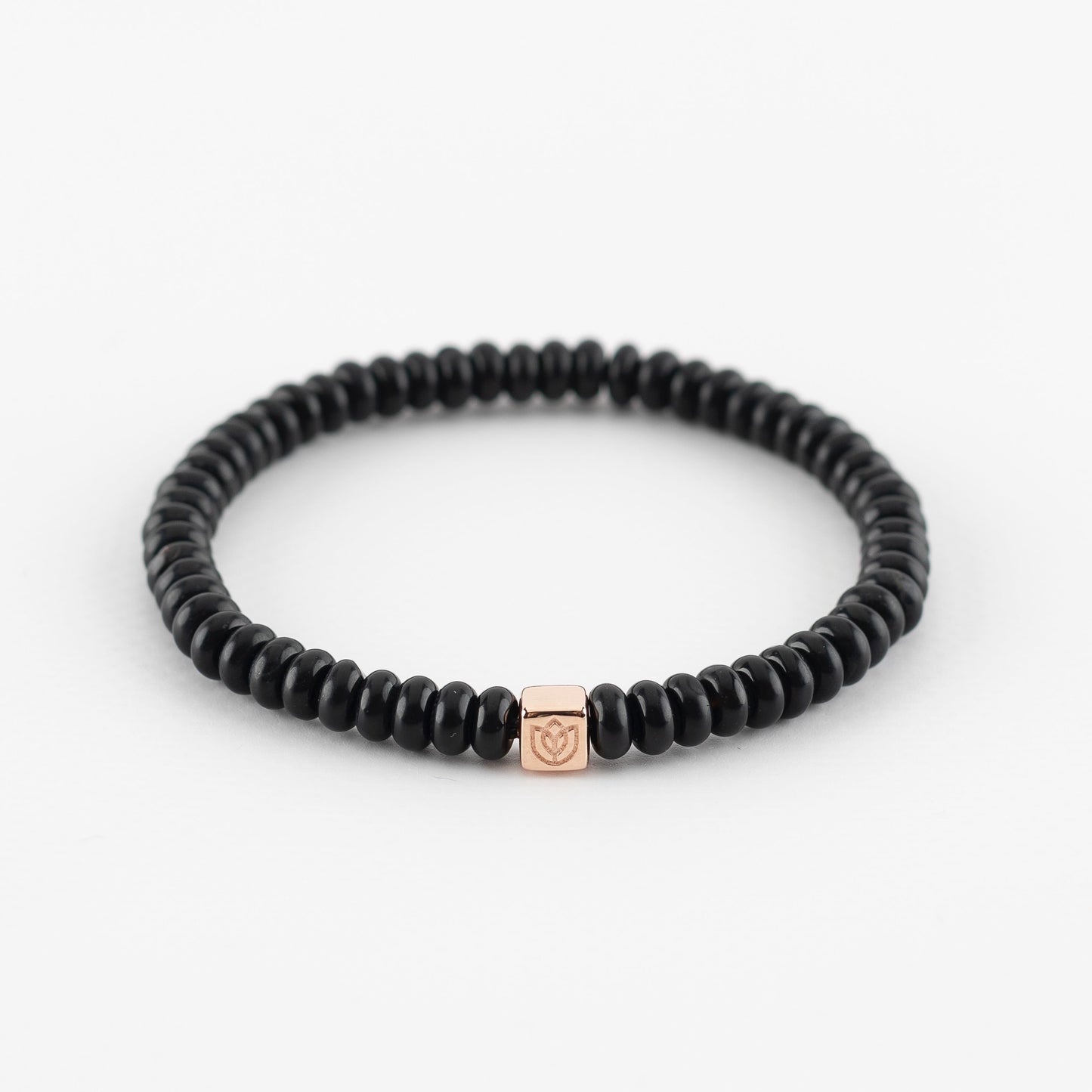 Y&G Men edelstenen armband | Onyx & 14k roségouden cube