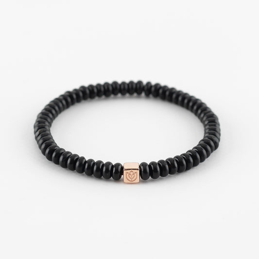 Y&G Men edelstenen armband | Onyx & 14k roségouden cube