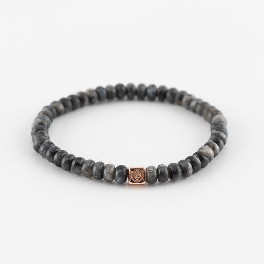 Y&G Men edelstenen armband | Donkere labradoriet & 14k roségouden cube