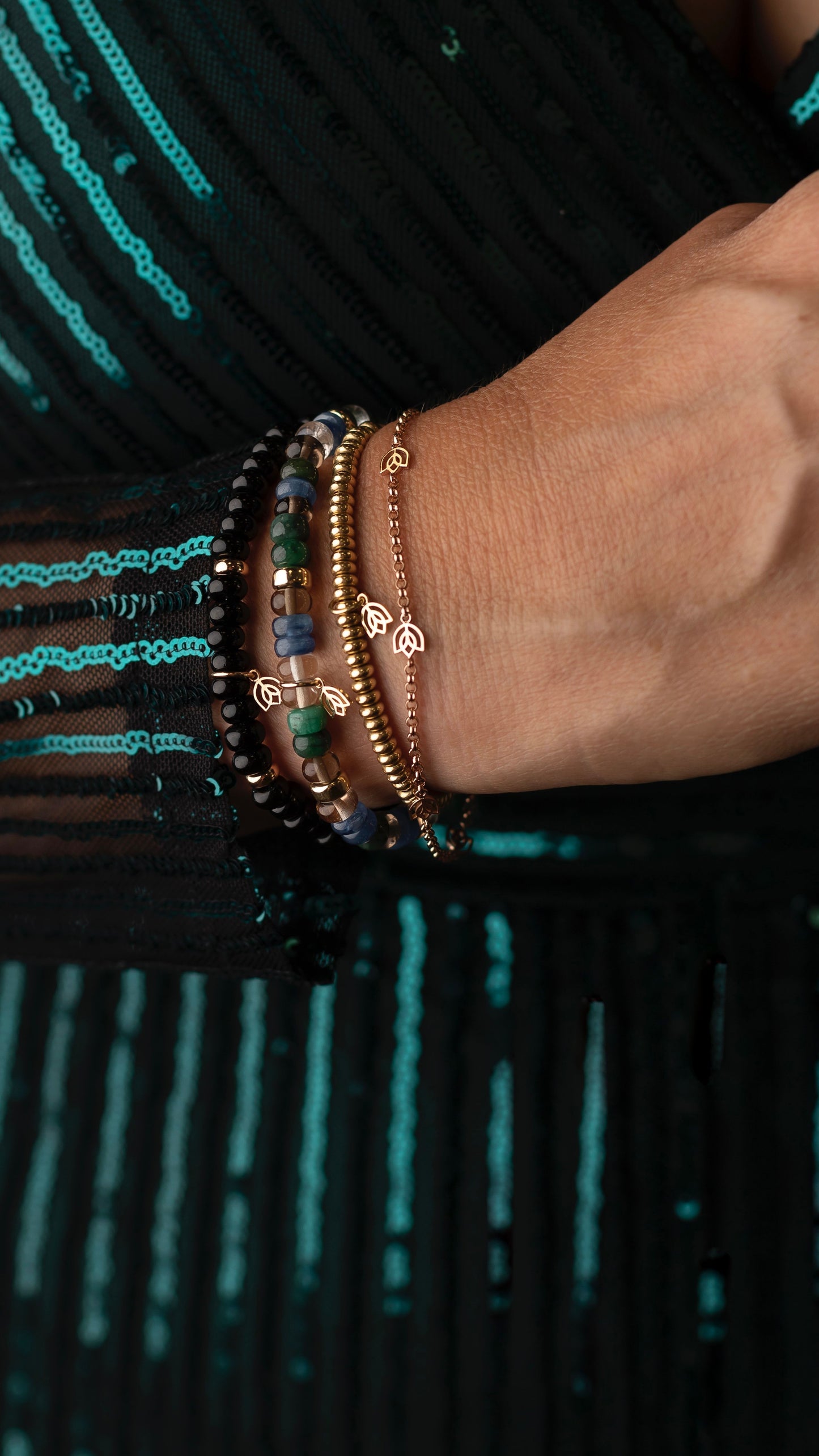 Y&G edelstenen armband | Onyx & 18k roségoud