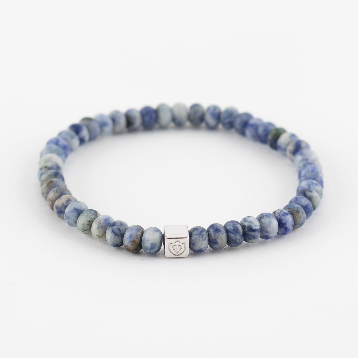 Y&G Men edelstenen armband | Sodaliet & 14k witgouden cube