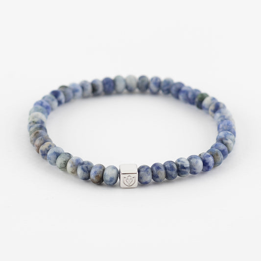 Y&G Men edelstenen armband | Sodaliet & 14k witgouden cube