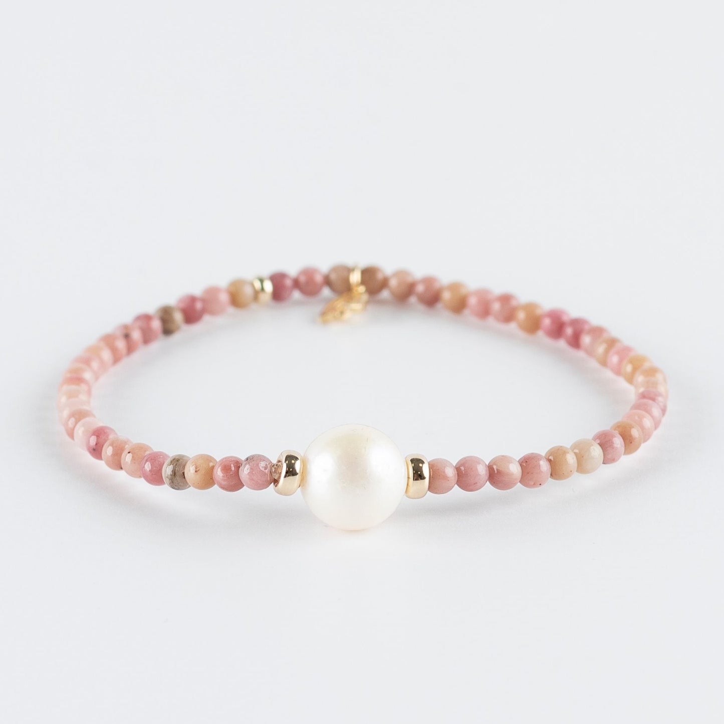 Y&G edelstenen armband | Zoetwaterparel, rhodochrosiet & 14k goud