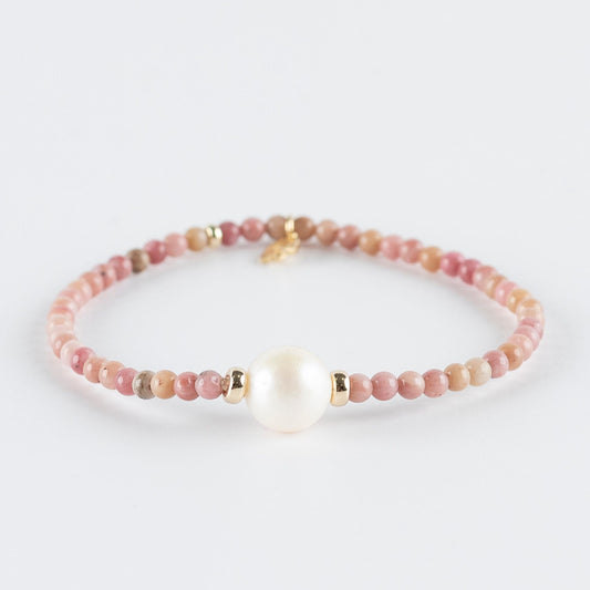 Y&G edelstenen armband | Zoetwaterparel, rhodochrosiet & 14k goud