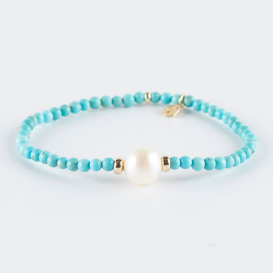 Y&G edelstenen armband | Zoetwaterparel, turkoois (gekleurd) & 14k goud