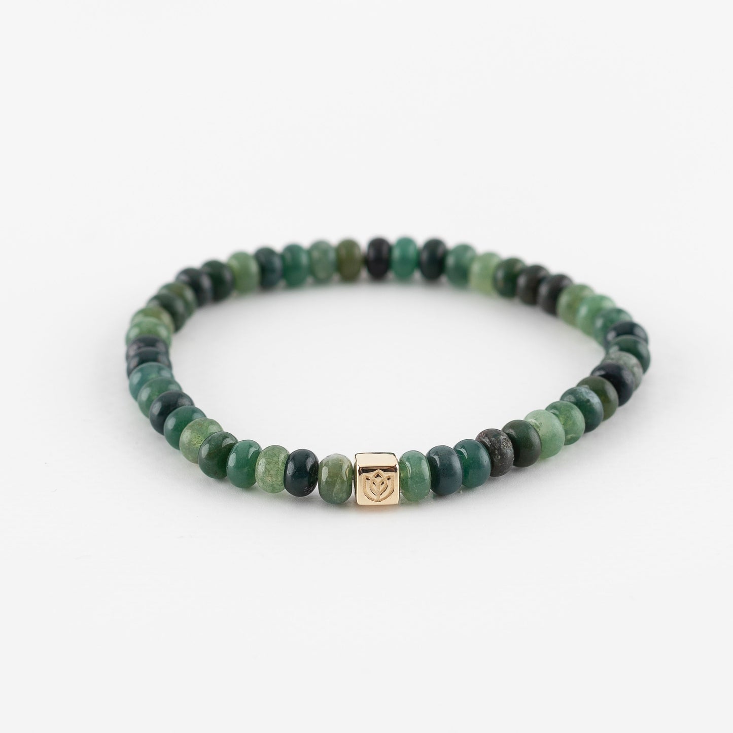 Y&G Men edelstenen armband | Mosagaat & 14k geelgouden cube