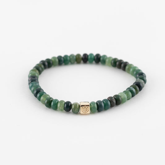 Y&G Men edelstenen armband | Mosagaat & 14k geelgouden cube