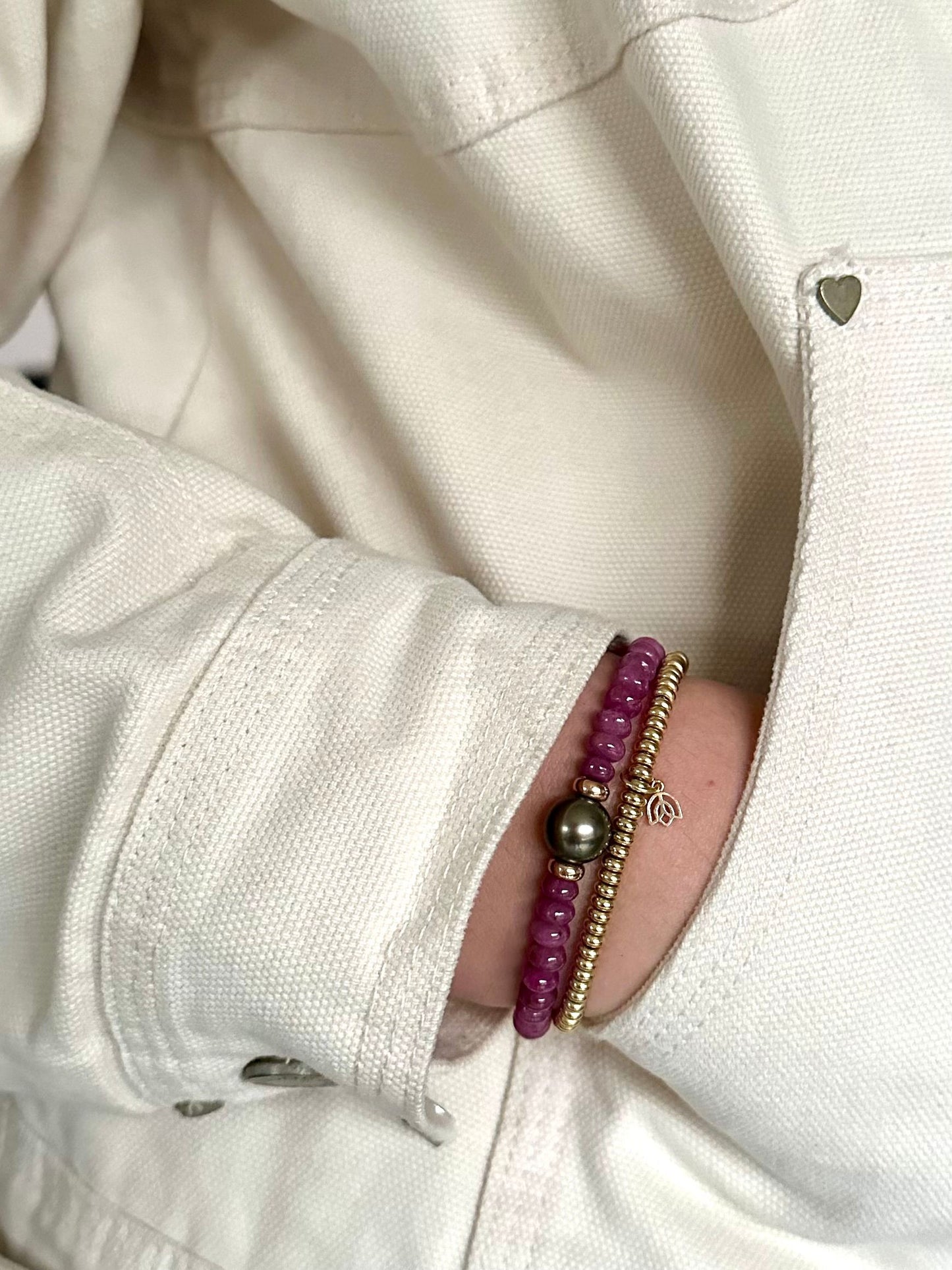 Y&G edelstenen armband | Tahiti parel, robijn & 18k roségoud