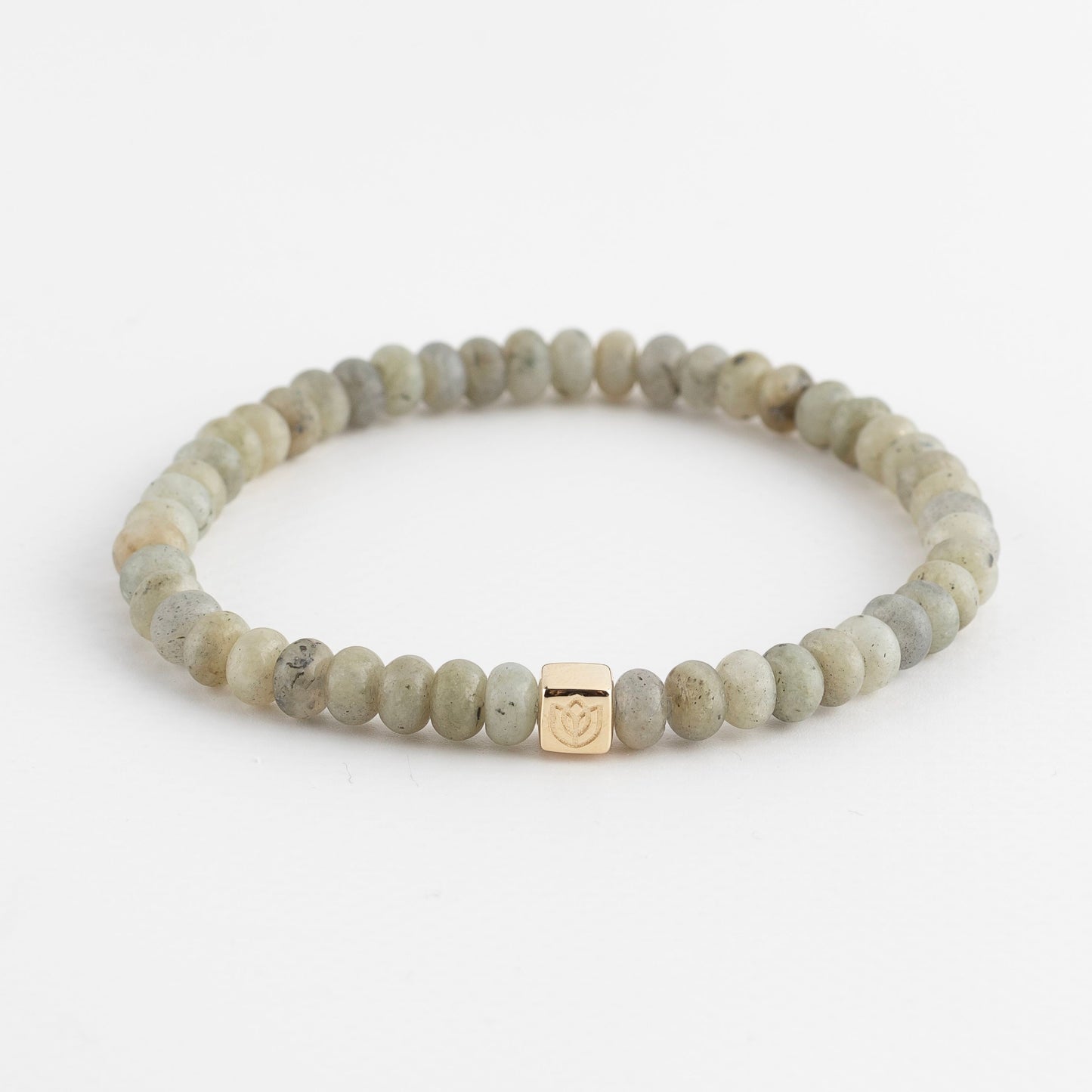 Y&G Men edelstenen armband | Labradoriet & 14k geelgouden cube