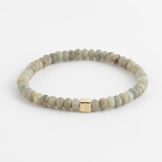Y&G Men edelstenen armband | Labradoriet & 14k geelgouden cube