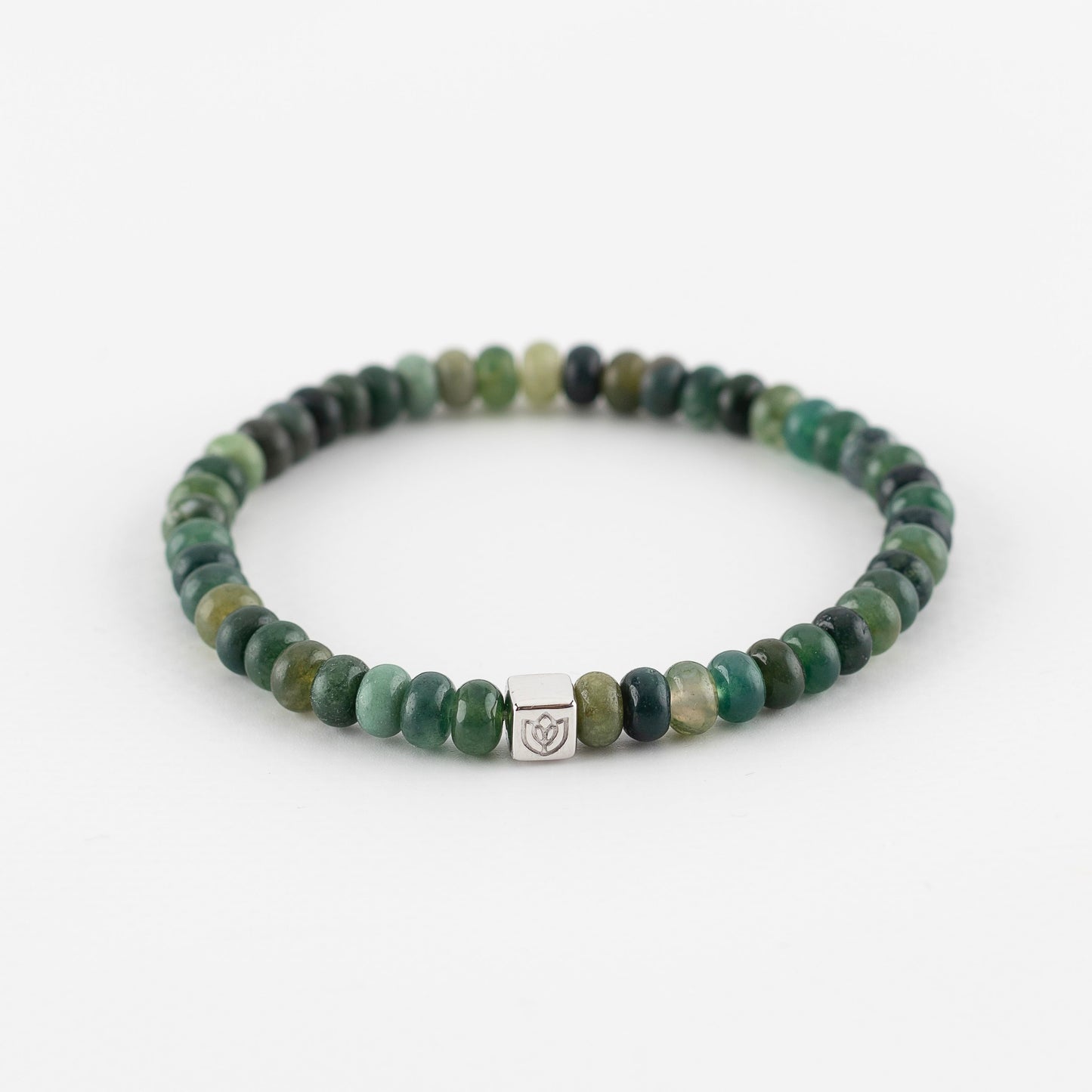 Y&G Men edelstenen armband | Mosagaat & 14k witgouden cube