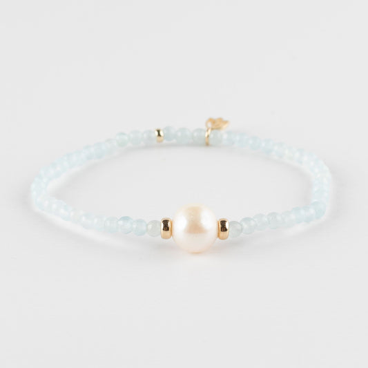 Y&G edelstenen armband | Zoetwaterparel, aquamarijn & 14k goud