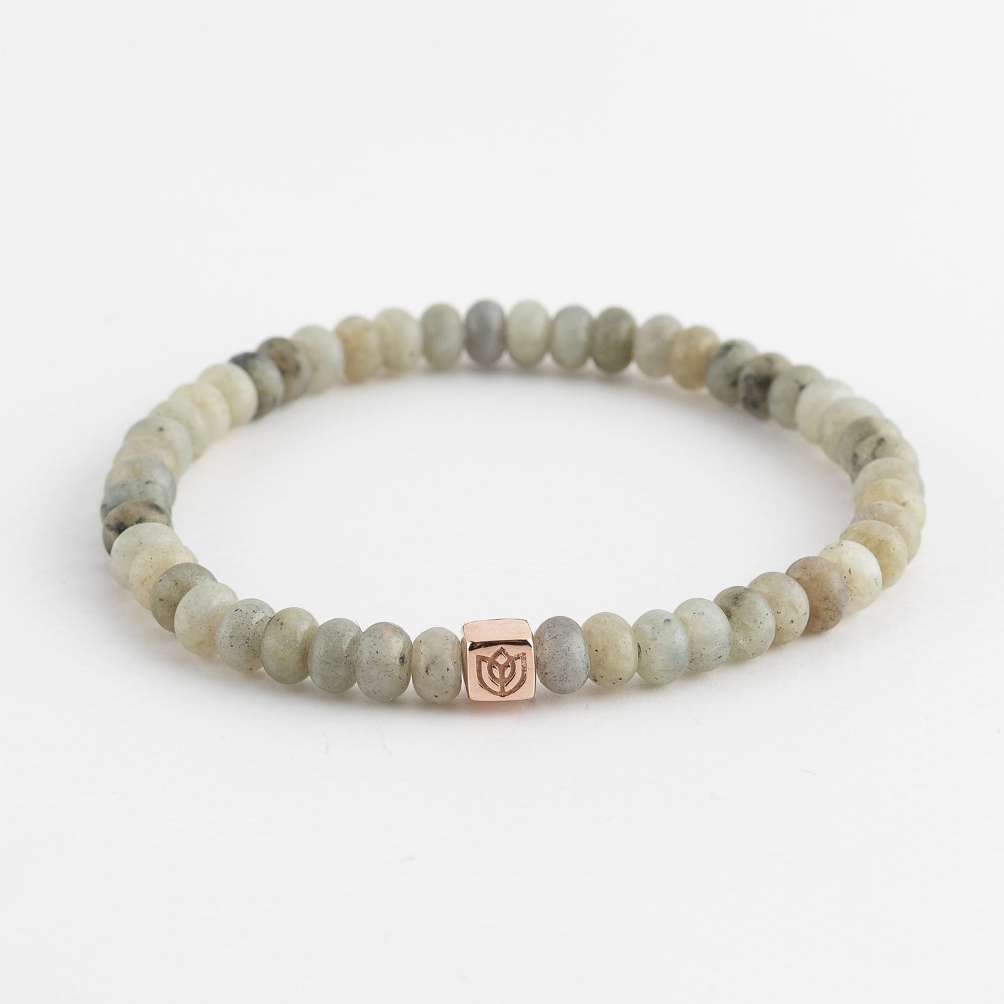 Y&G Men edelstenen armband | Labradoriet & 14k roségouden cube