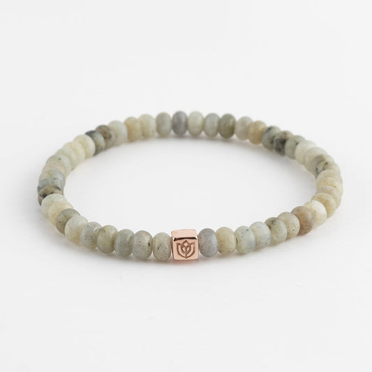 Y&G Men edelstenen armband | Labradoriet & 14k roségouden cube