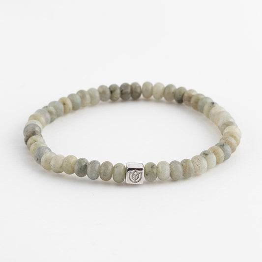 Y&G Men edelstenen armband | Labradoriet & 14k witgouden cube