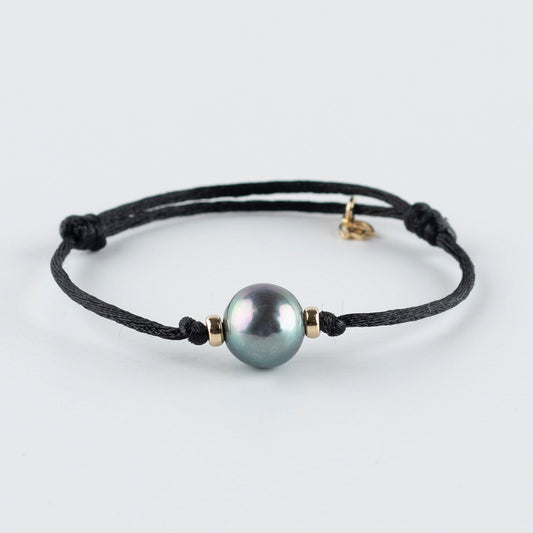 Y&G Satijnkoord armband | Grijze Zoetwaterparel