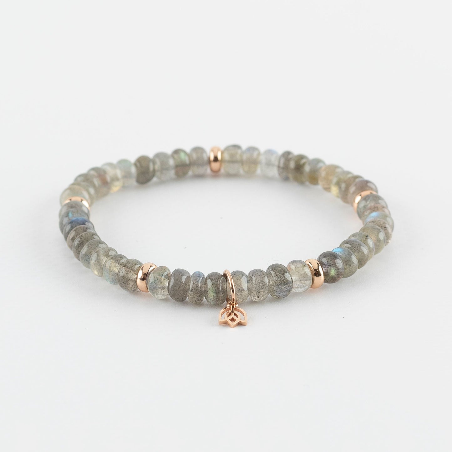 Y&G edelstenen armband | Donkere Labradoriet & 18k roségoud