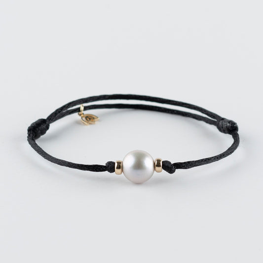 Y&G Satijnkoord armband | Lichtgrijze Zoetwaterparel