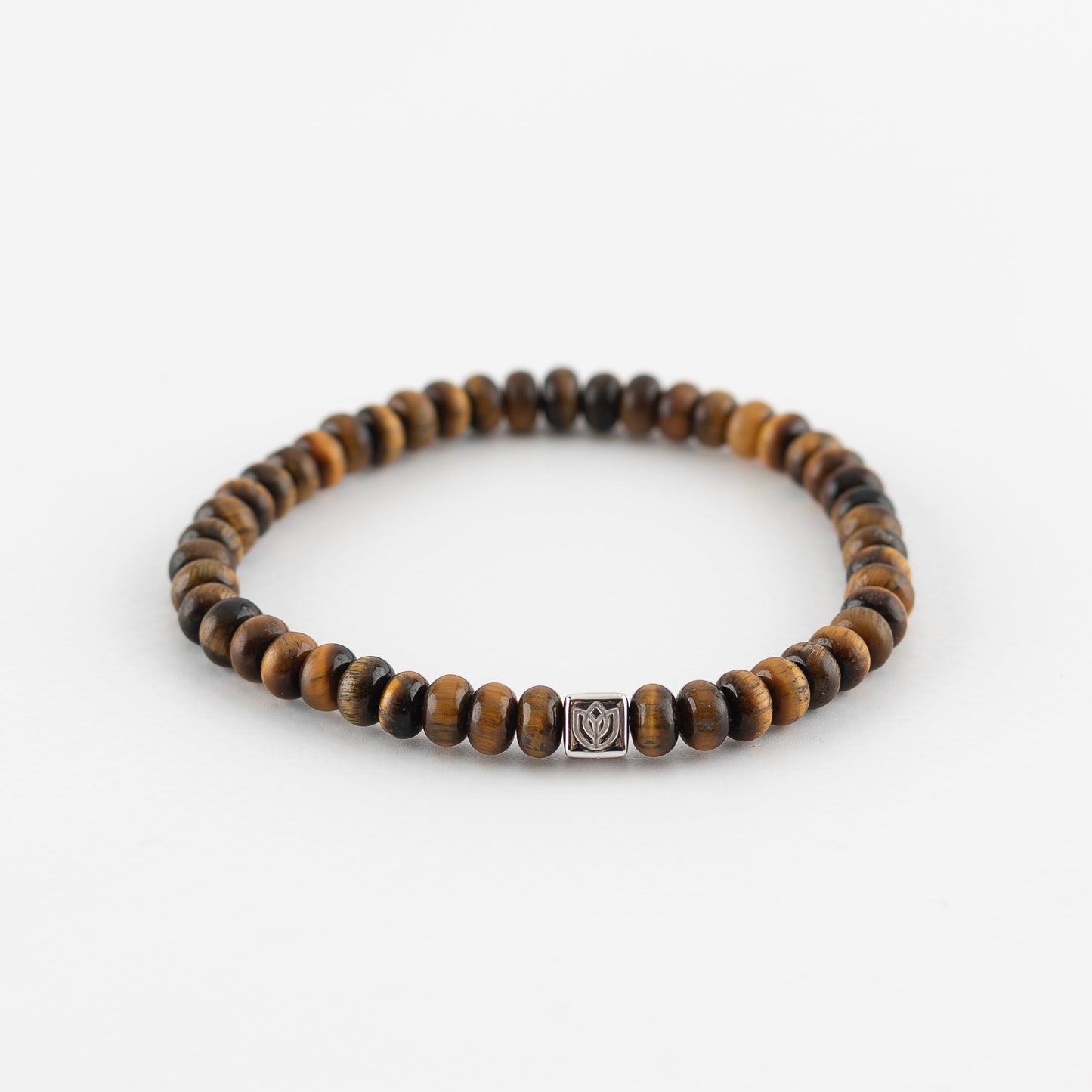 Y&G Men edelstenen armband | Tijgeroog & 14k witgouden cube