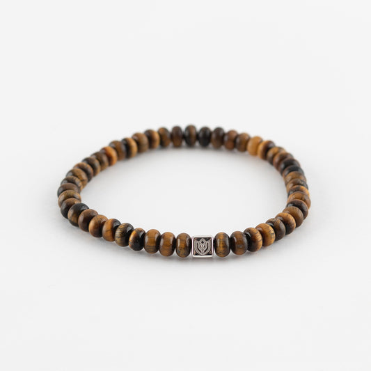 Y&G Men edelstenen armband | Tijgeroog & 14k witgouden cube