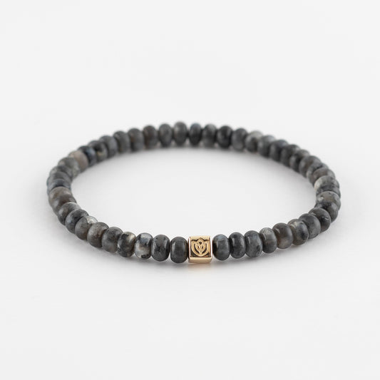 Y&G Men edelstenen armband | Donkere labradoriet & 14k geelgouden cube