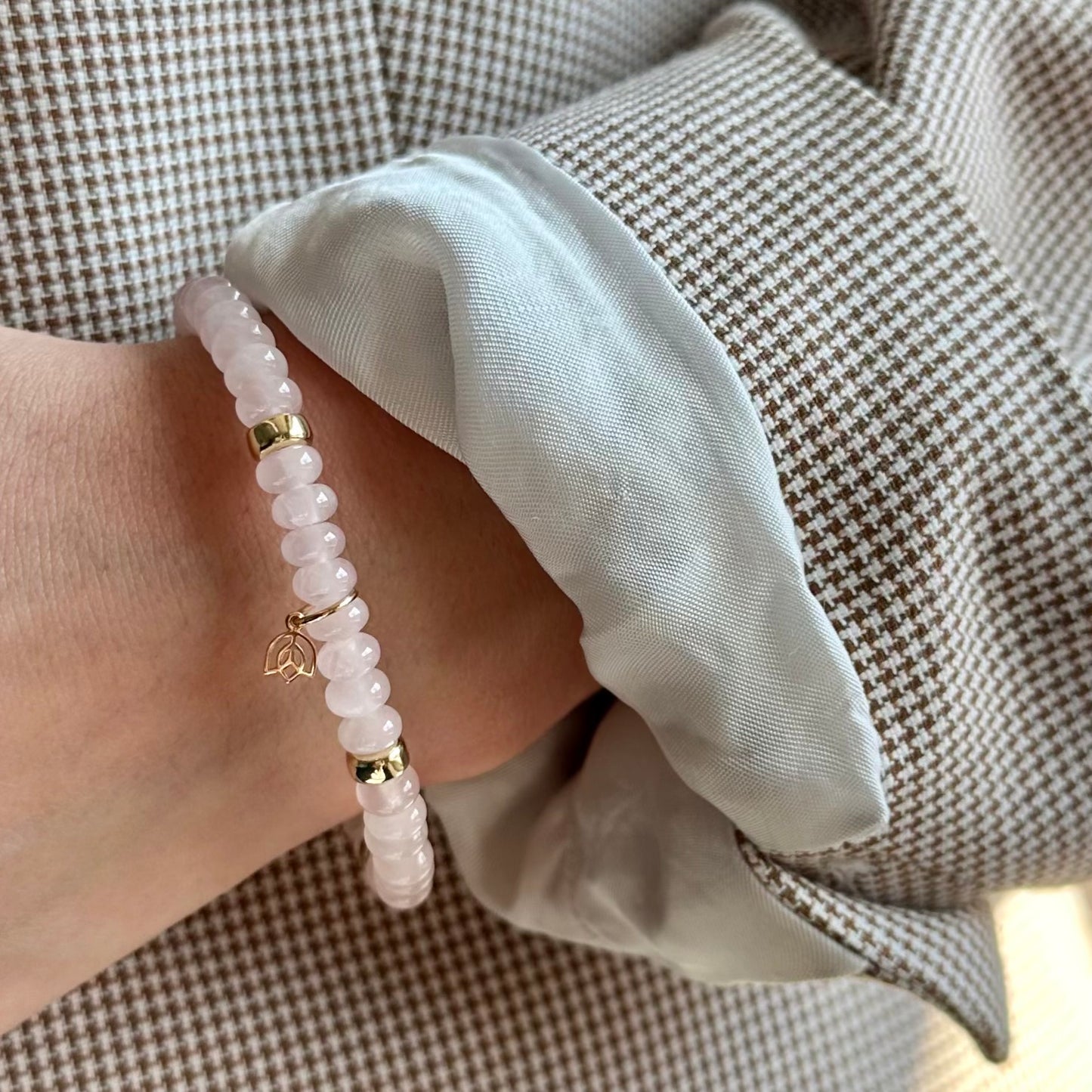 Y&G edelstenen armband | Rozenkwarts & 14k goud