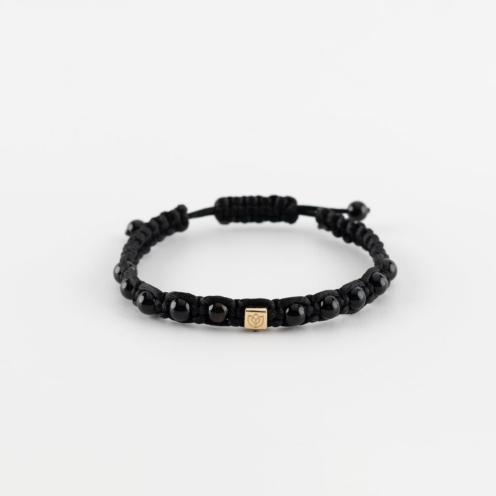 Y&G Men satijnkoord armband | Onyx & 14k goud