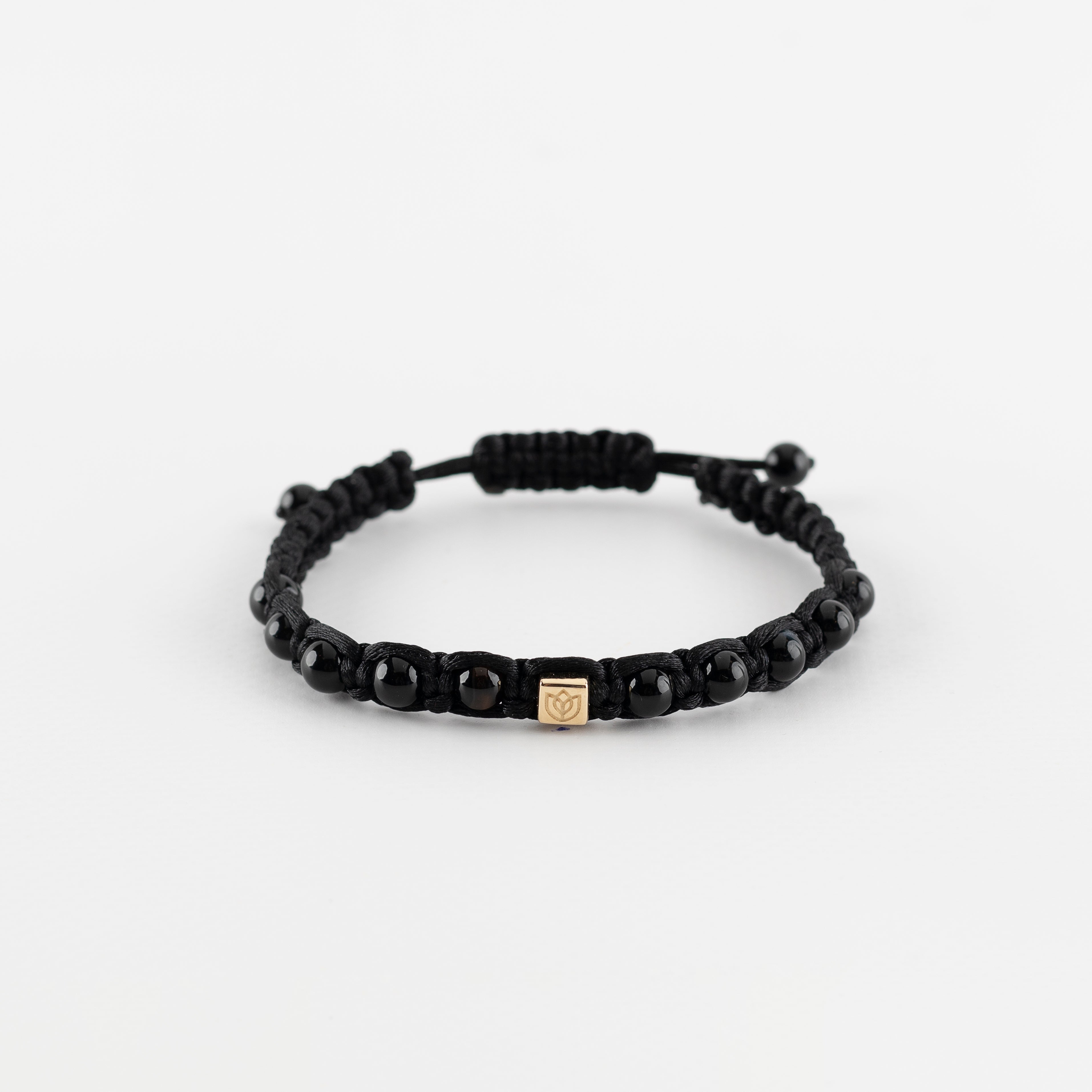 Y&G Men satijnkoord armband | Onyx & 14k goud