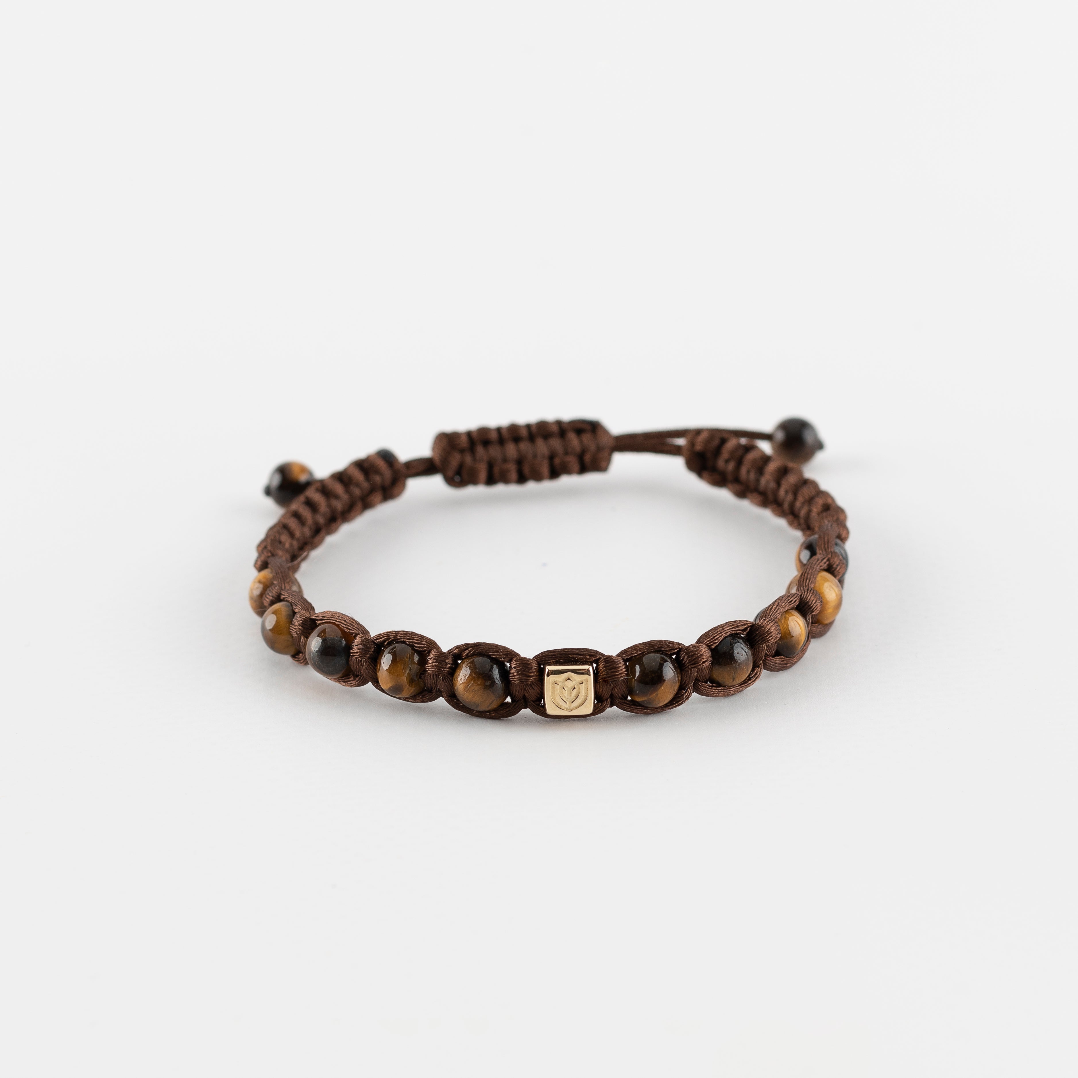 Y&G Men satijnkoord armband | Tijgeroog & 14k goud