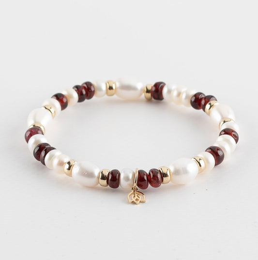 Y&G edelstenen armband | Zoetwaterparels, granaat & 14k goud