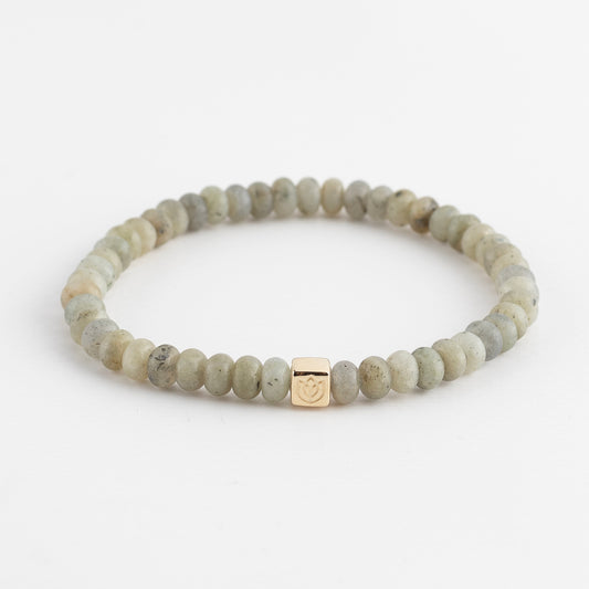 Y&G Men edelstenen armband | Labradoriet & 14k gouden cube