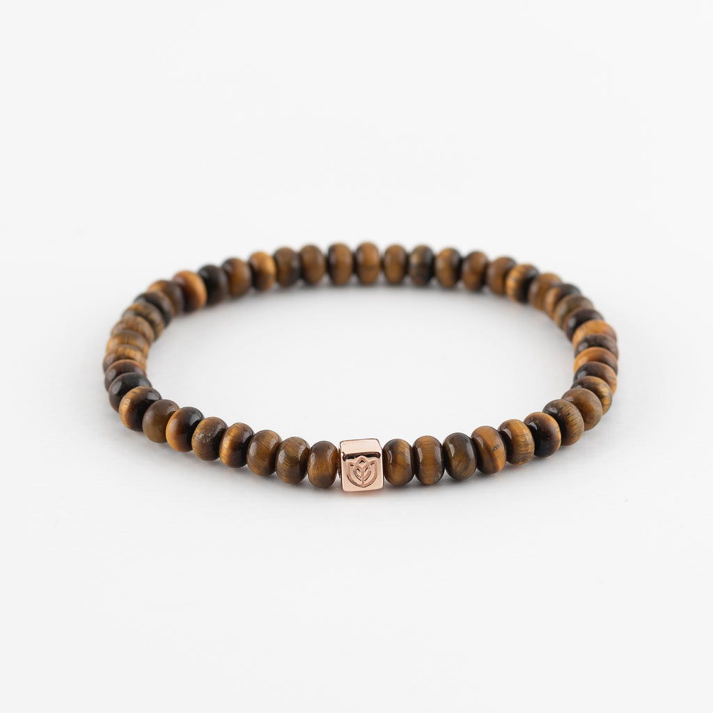 Y&G Men edelstenen armband | Tijgeroog & 14k gouden cube