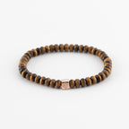 Y&G Men edelstenen armband | Tijgeroog & 14k gouden cube