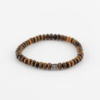 Y&G Men edelstenen armband | Tijgeroog & 14k gouden cube