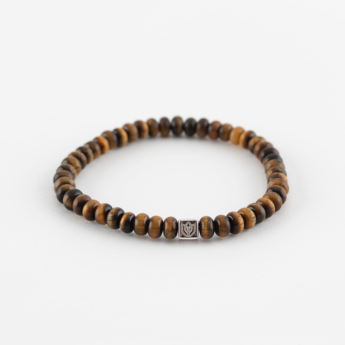 Y&G Men edelstenen armband | Tijgeroog & 14k gouden cube