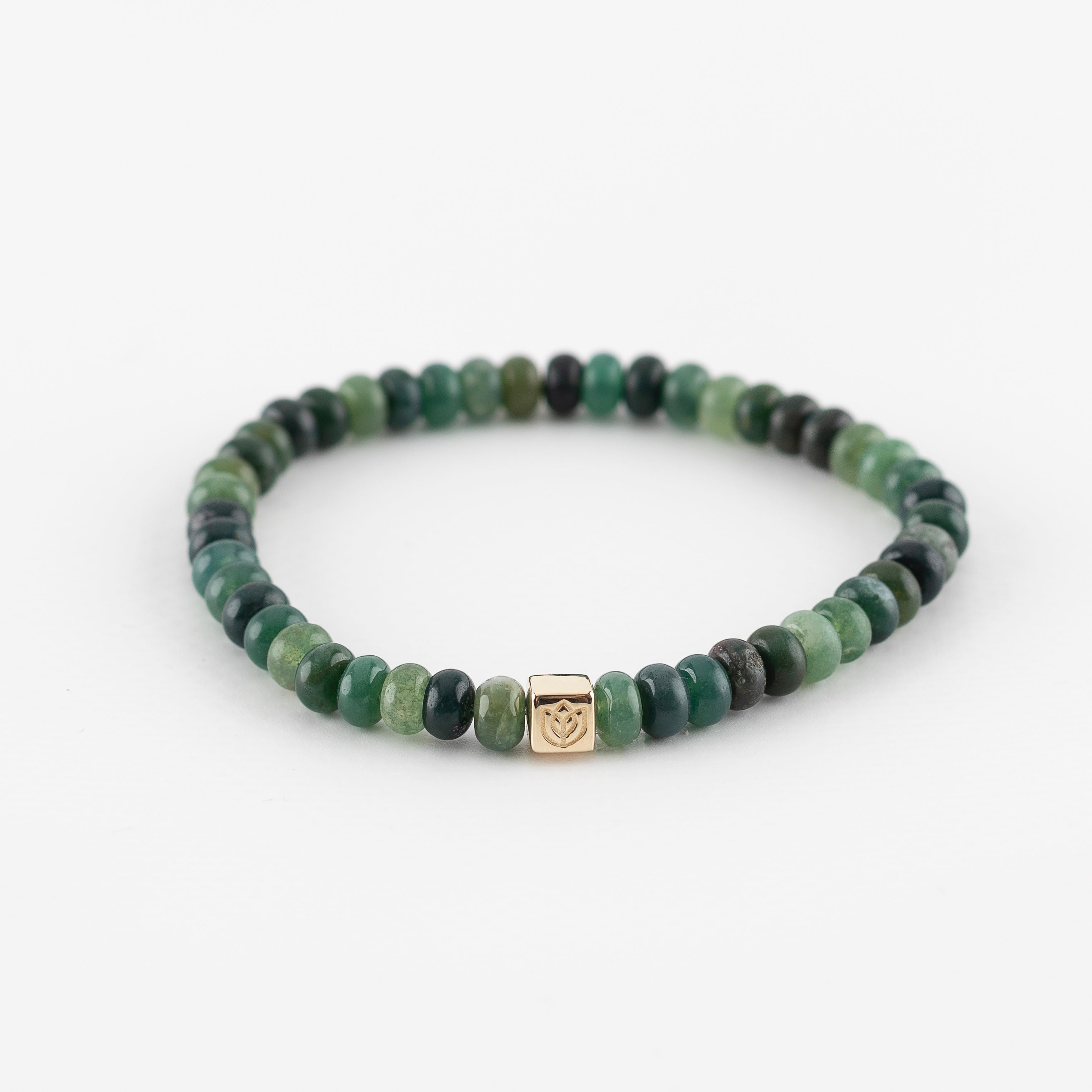 Y&G Men edelstenen armband | Mos agaat & 14k gouden cube