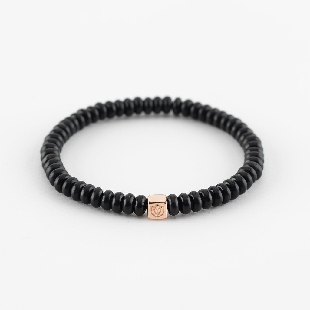 Y&G Men edelstenen armband | Onyx & 14k gouden cube