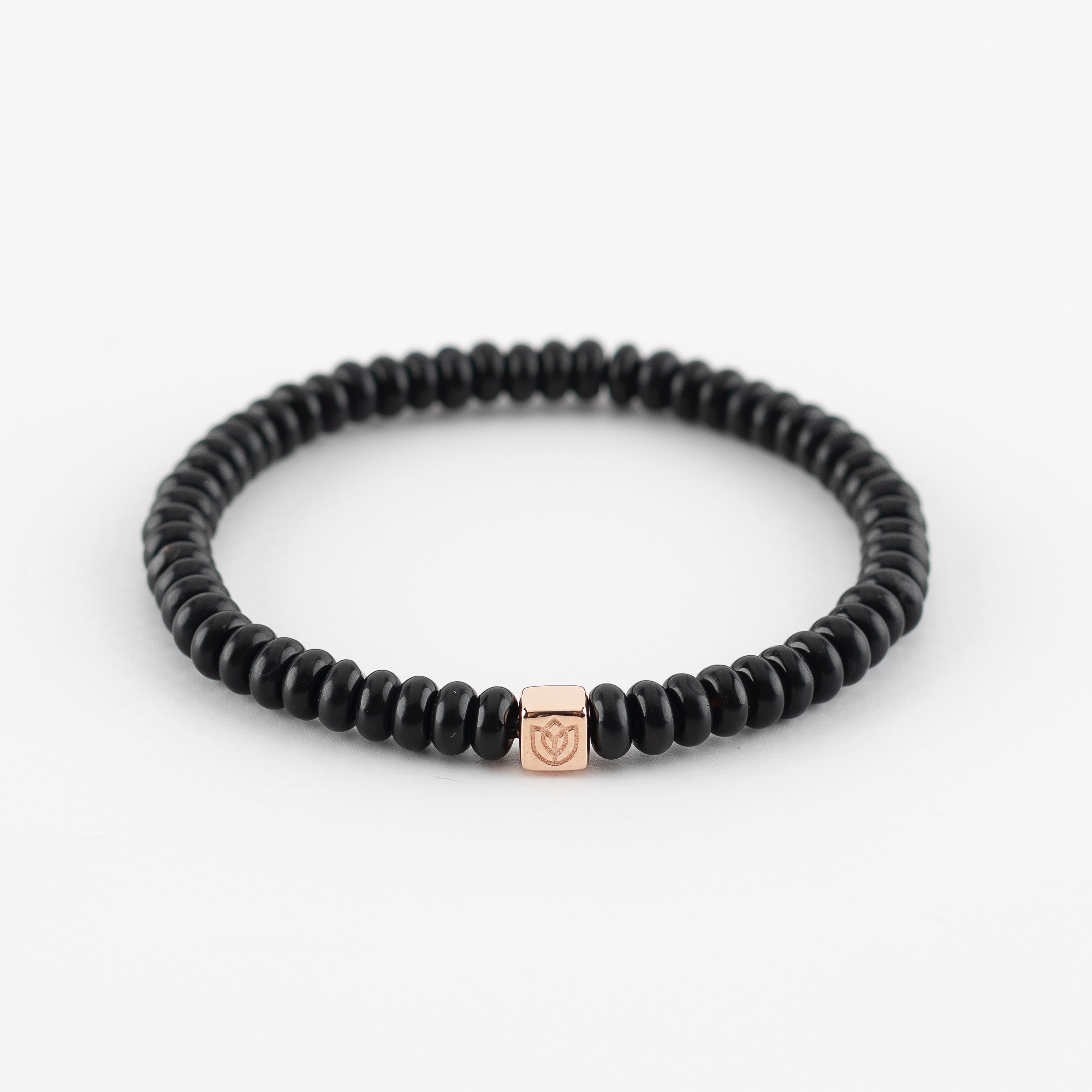 Y&G Men edelstenen armband | Onyx & 14k gouden cube