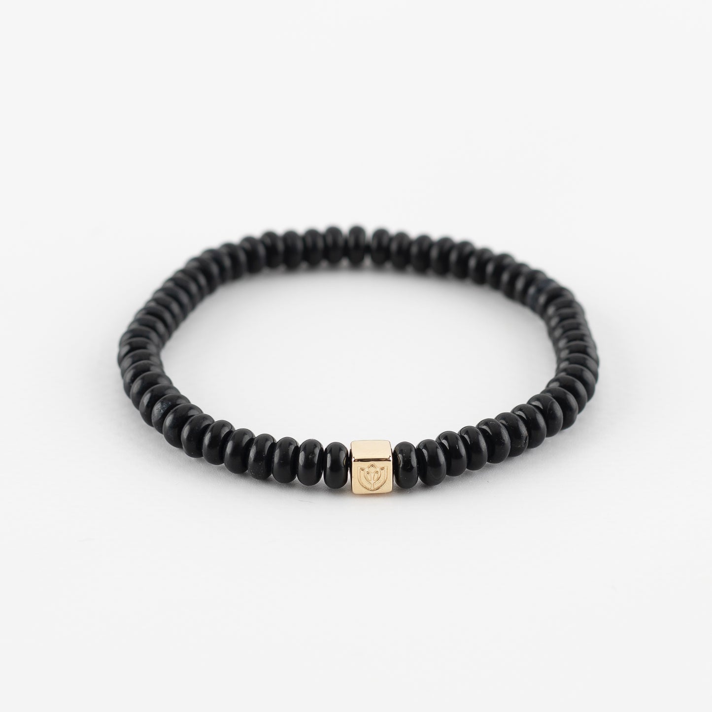Y&G Men edelstenen armband | Onyx & 14k gouden cube