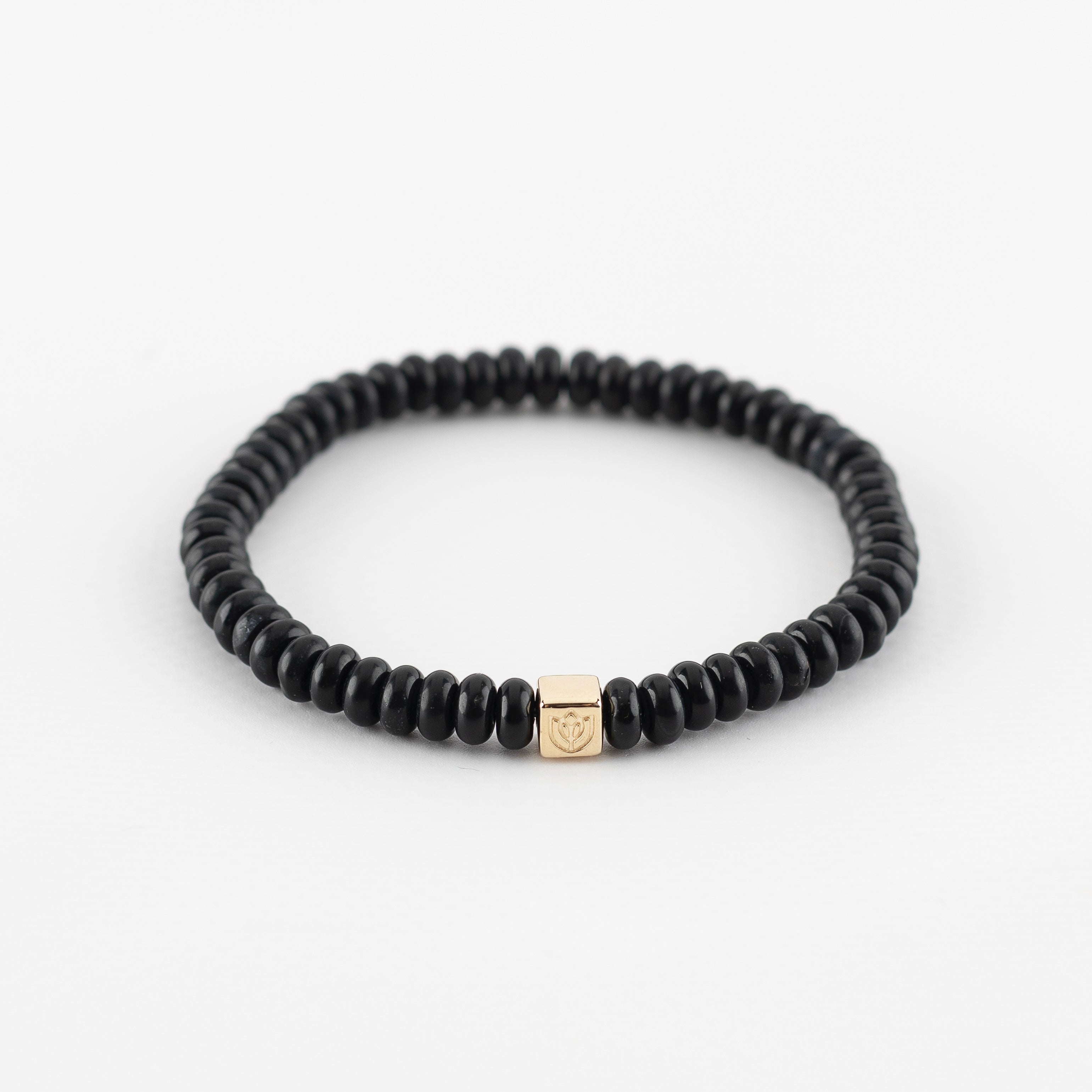 Y&G Men edelstenen armband | Onyx & 14k gouden cube